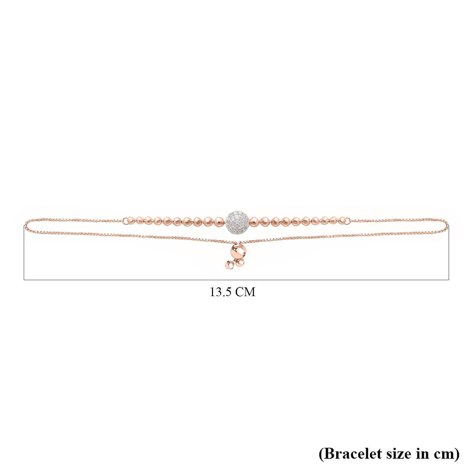 Designer Inspired- Diamond (G-H) BOLO Bracelet (Size - 6.5 To 9.5) in 18K Rose Gold Vermeil Plated Sterling Silver 0.25 Ct.