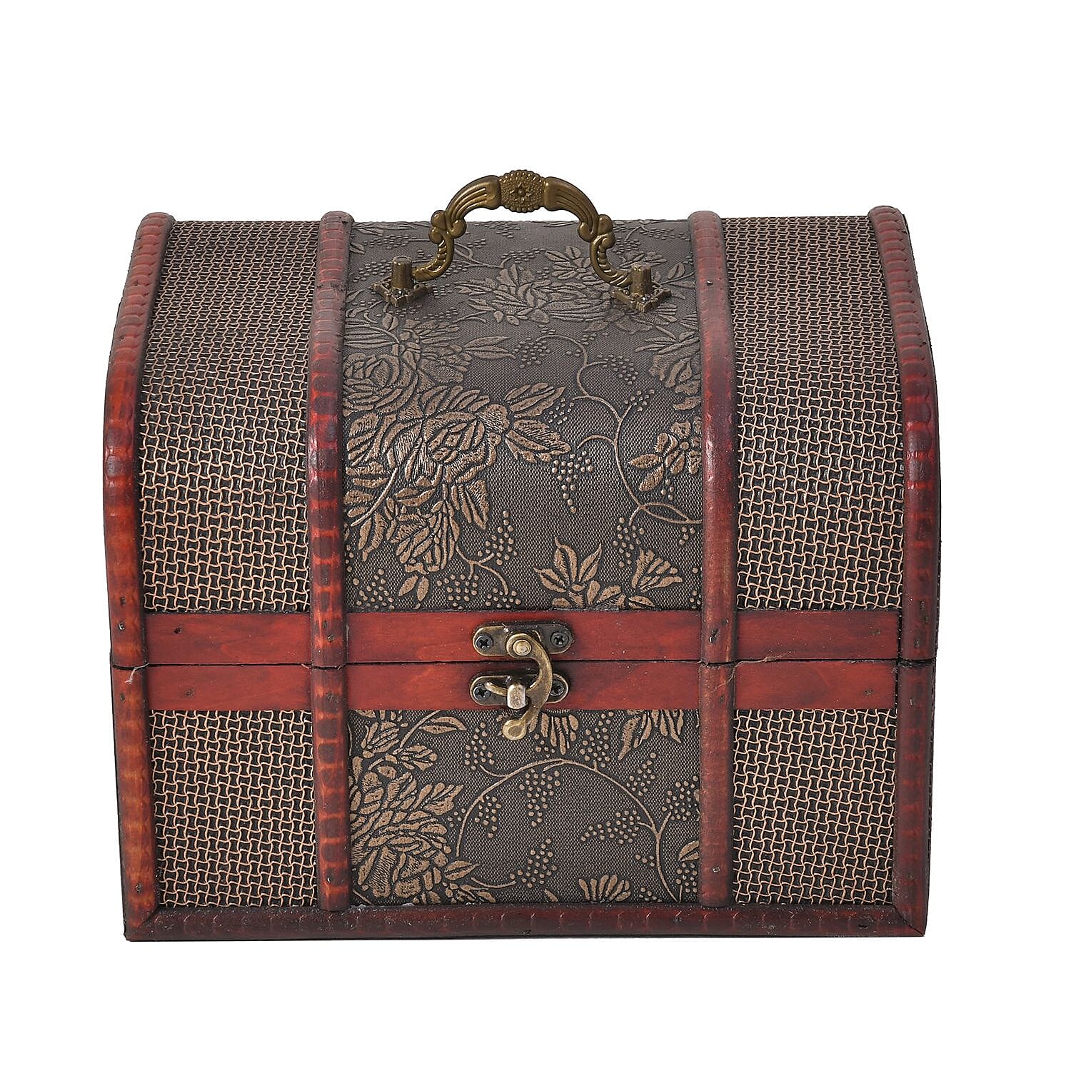 Set of 5 Embossed Floral Pattern Wooden Chest Boxes - Bronze