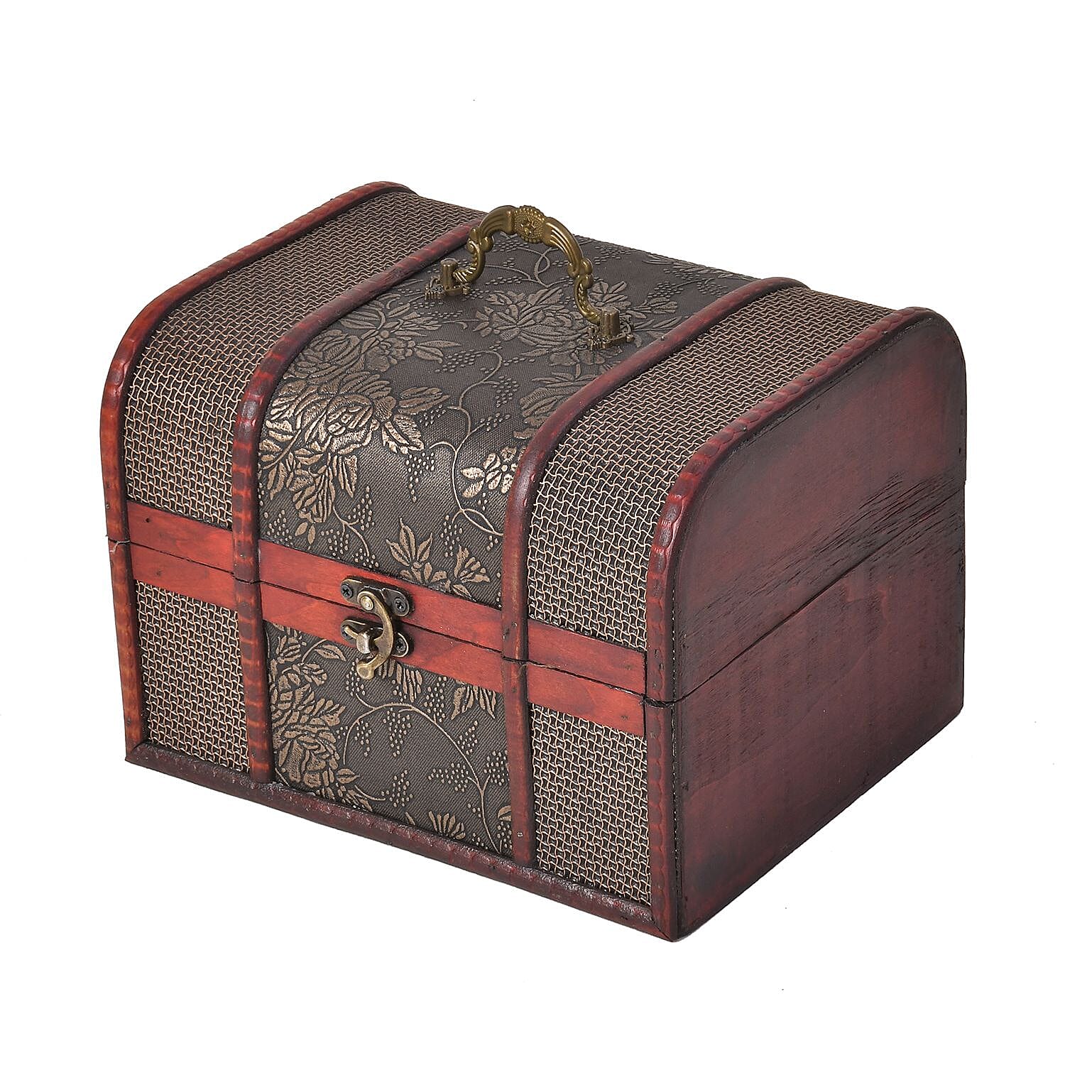 Set of 5 Embossed Floral Pattern Wooden Chest Boxes - Bronze