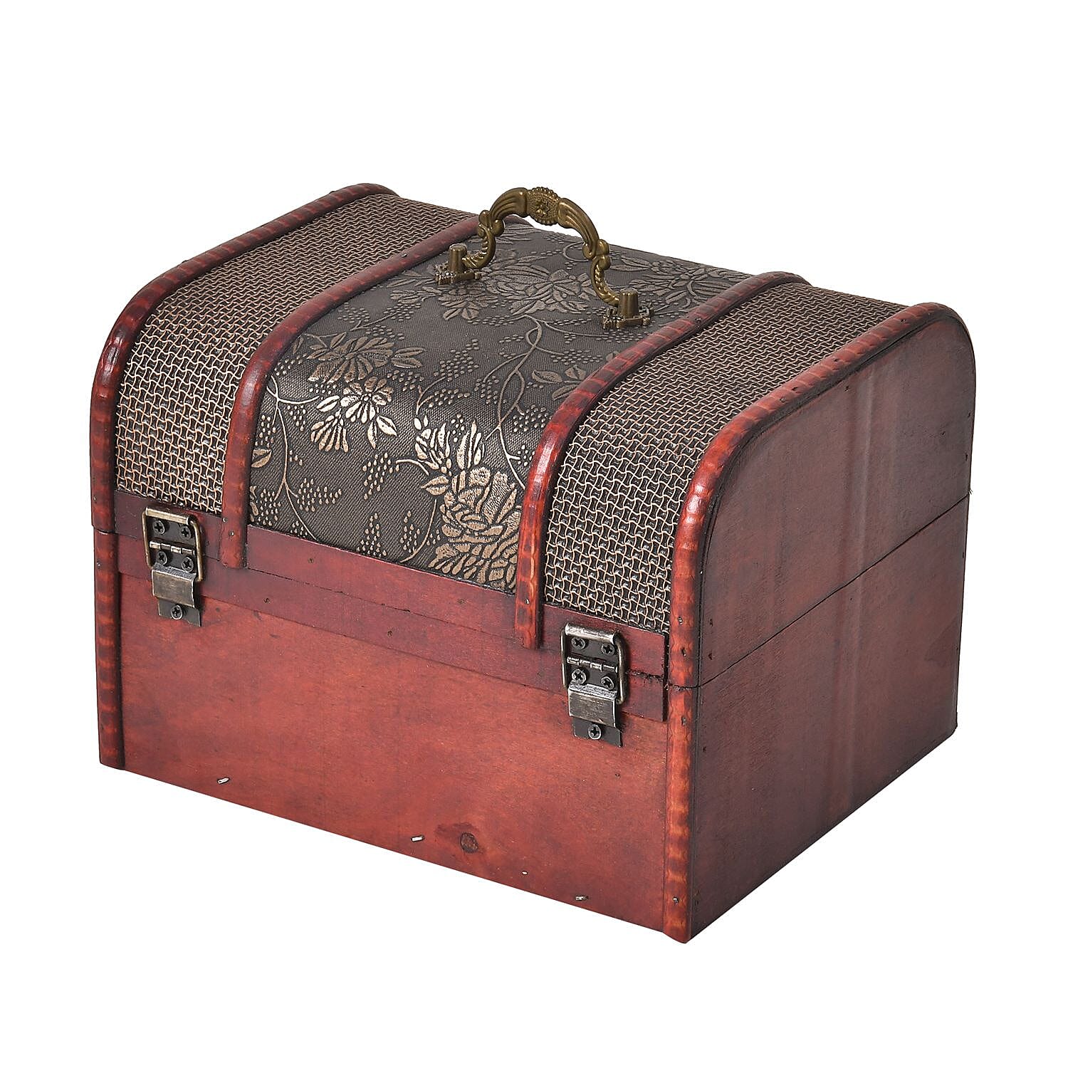 Set of 5 Embossed Floral Pattern Wooden Chest Boxes - Bronze