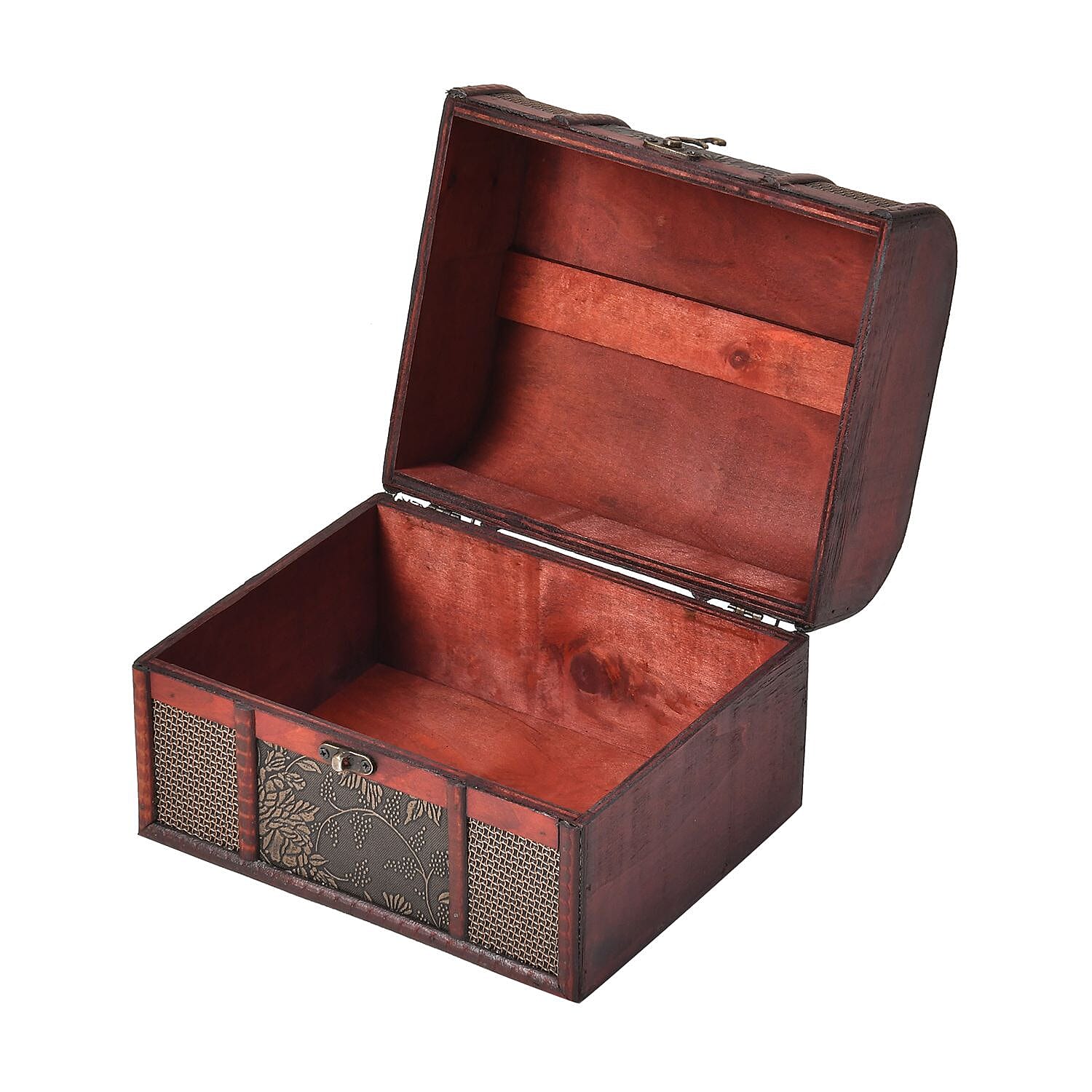 Set of 5 Embossed Floral Pattern Wooden Chest Boxes - Bronze