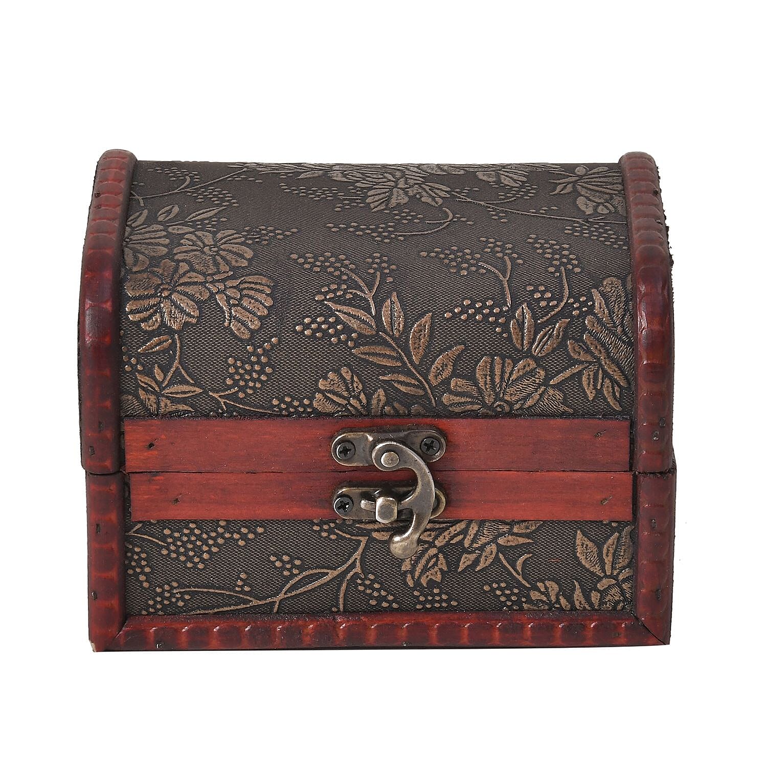 Set of 5 Embossed Floral Pattern Wooden Chest Boxes - Bronze