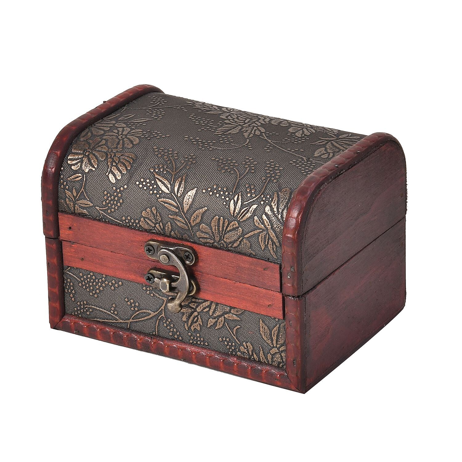 Set of 5 Embossed Floral Pattern Wooden Chest Boxes - Bronze
