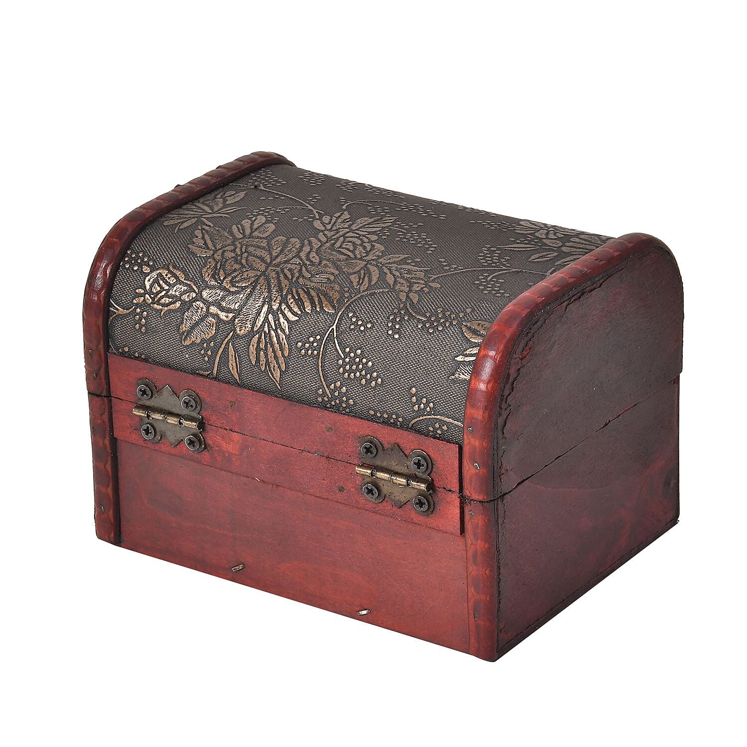 Set of 5 Embossed Floral Pattern Wooden Chest Boxes - Bronze
