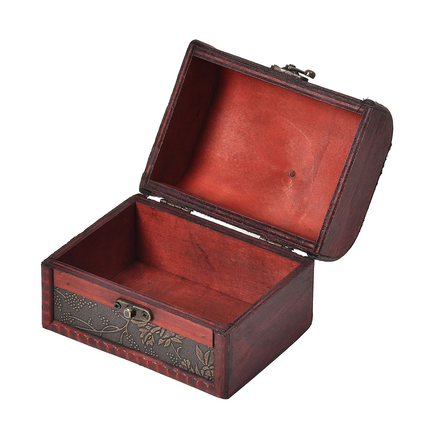 Set of 5 Embossed Floral Pattern Wooden Chest Boxes - Bronze