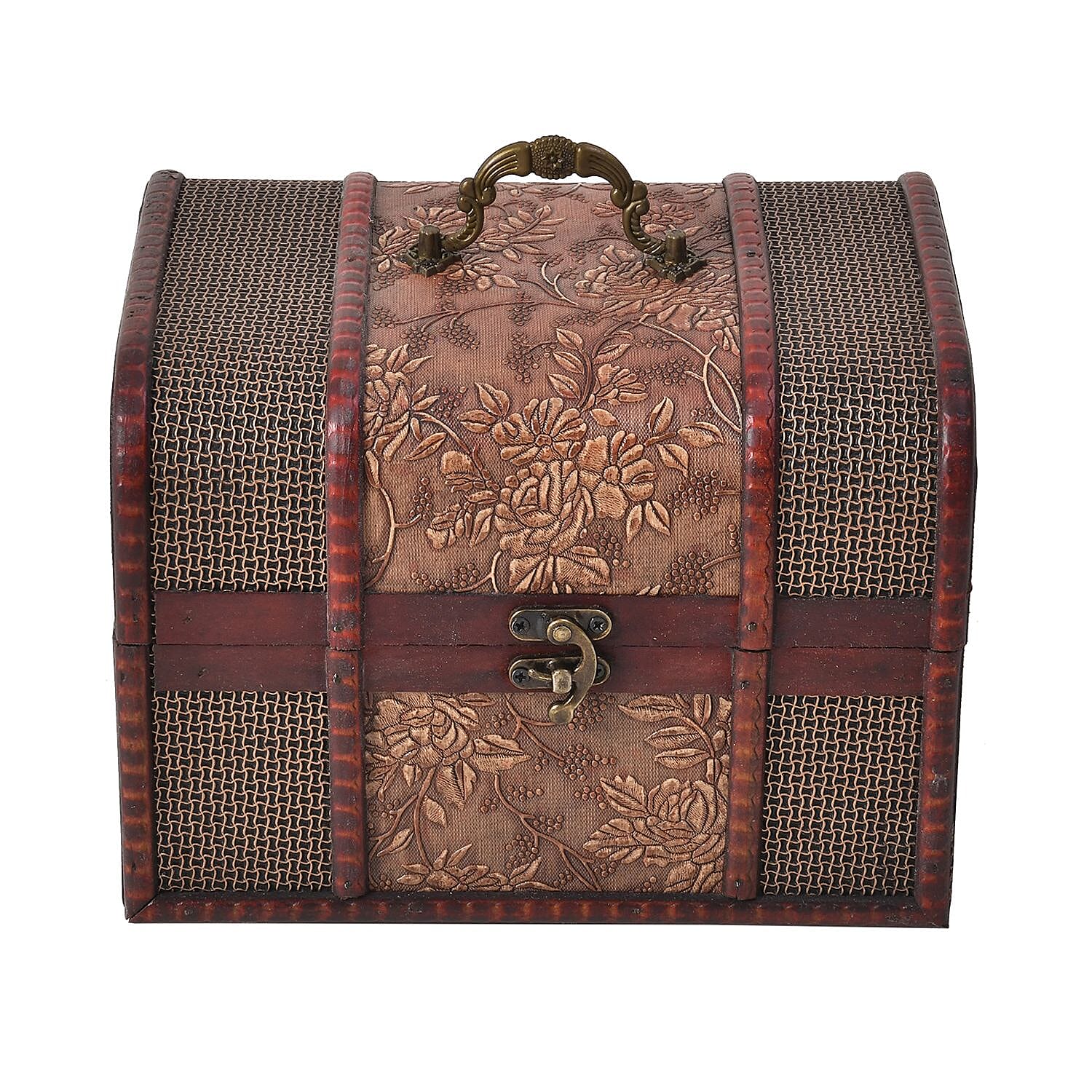 Set of 5 Embossed Floral Pattern Wooden Chest Boxes - Beige