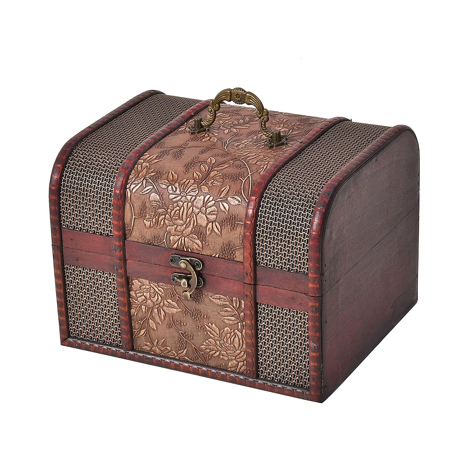 Set of 5 Embossed Floral Pattern Wooden Chest Boxes - Beige