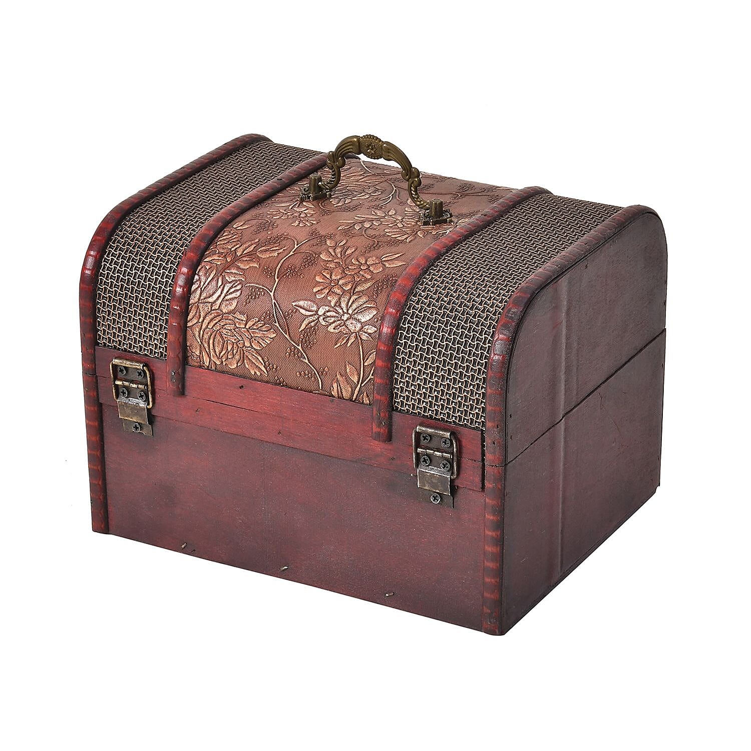 Set of 5 Embossed Floral Pattern Wooden Chest Boxes - Beige