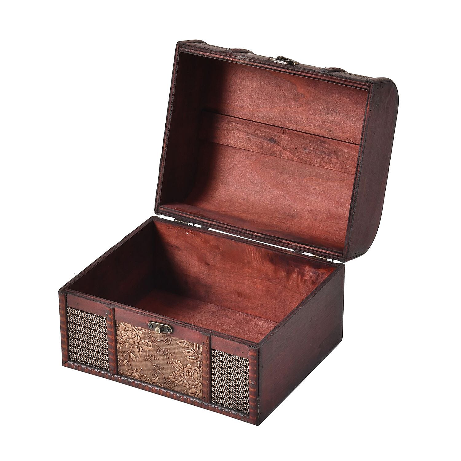 Set of 5 Embossed Floral Pattern Wooden Chest Boxes - Beige