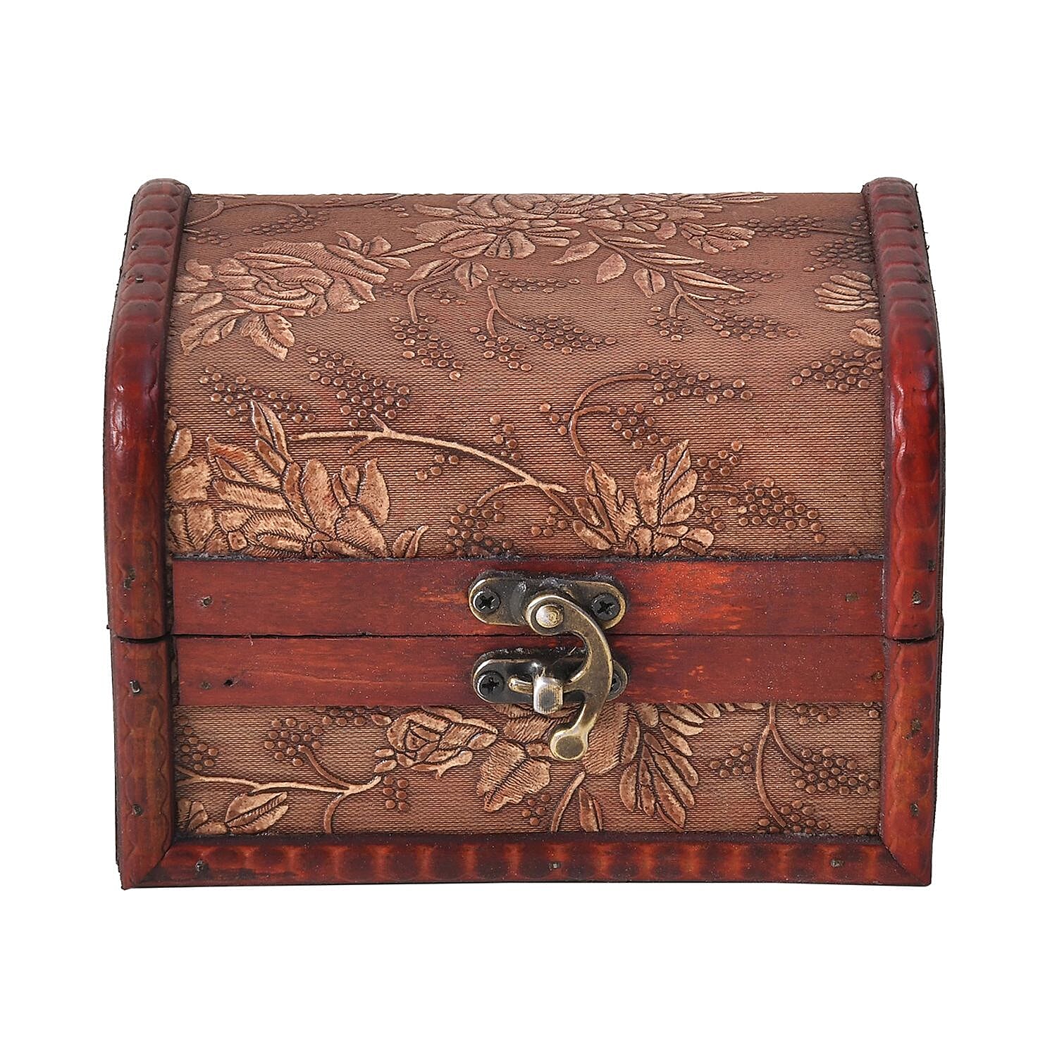 Set of 5 Embossed Floral Pattern Wooden Chest Boxes - Beige