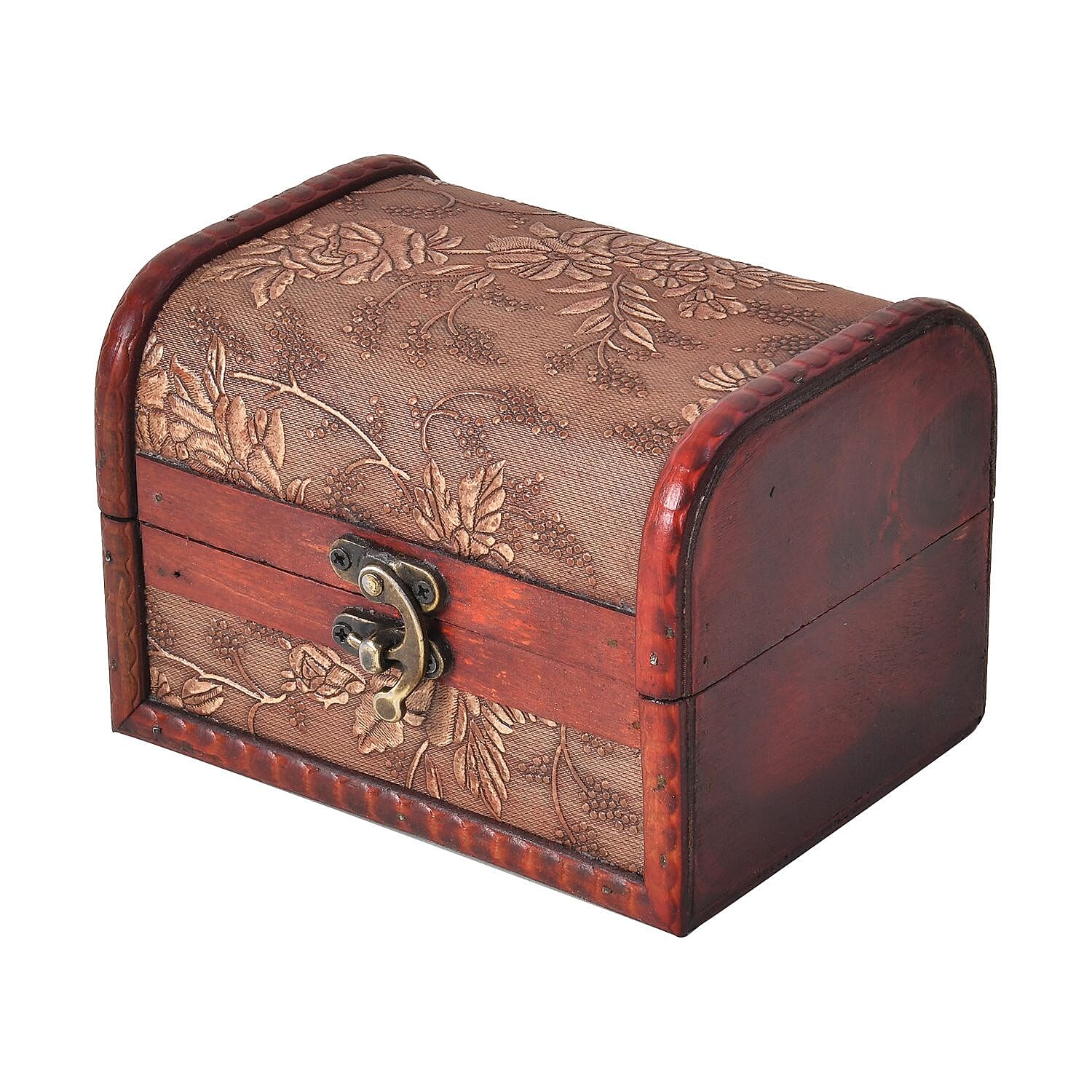 Set of 5 Embossed Floral Pattern Wooden Chest Boxes - Beige