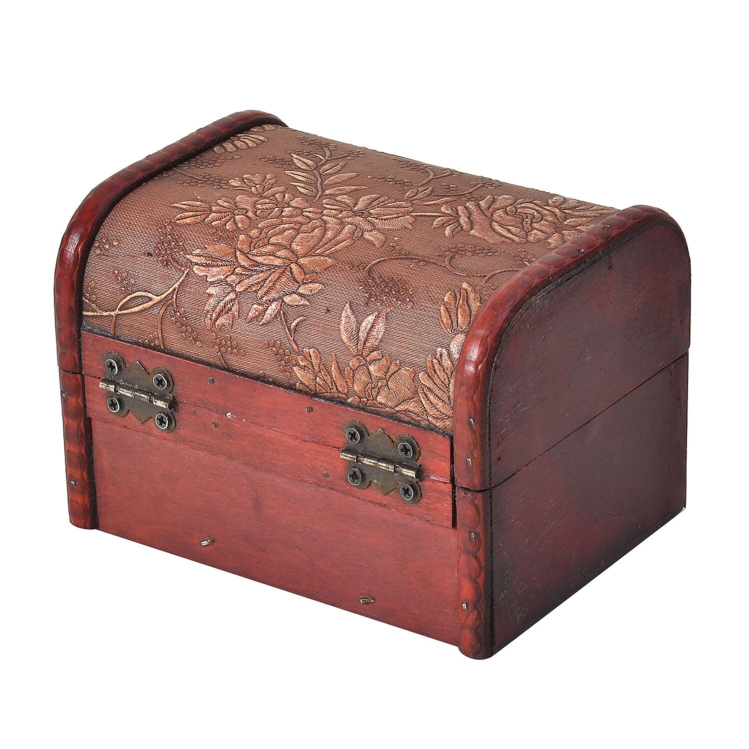 Set of 5 Embossed Floral Pattern Wooden Chest Boxes - Beige
