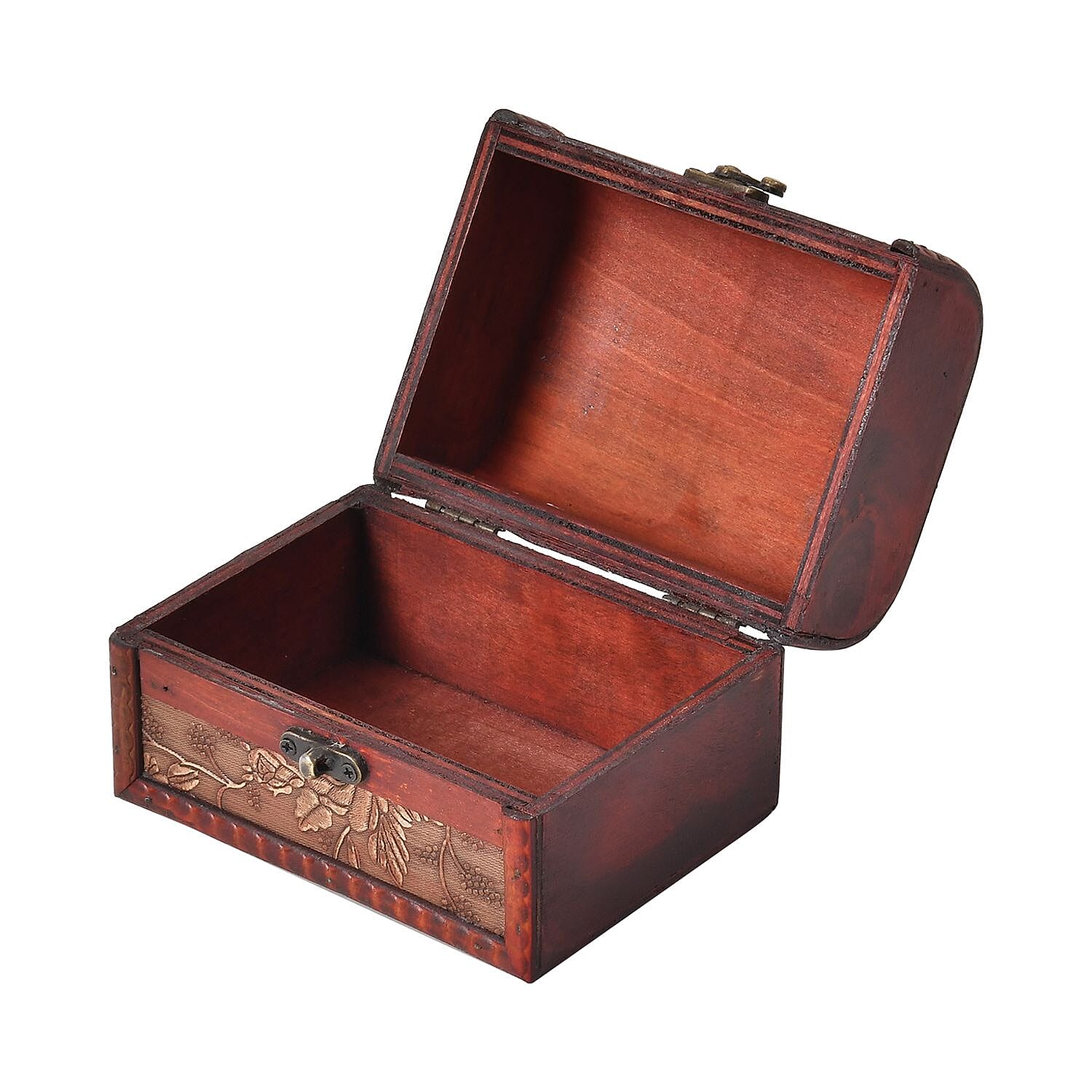 Set of 5 Embossed Floral Pattern Wooden Chest Boxes - Beige