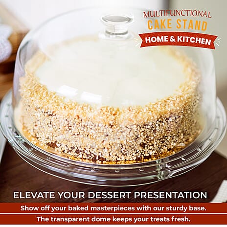 Multifunction Cake Stand With Pedestral Base - Transparent Dome Top (Size 31x31x16 cm)