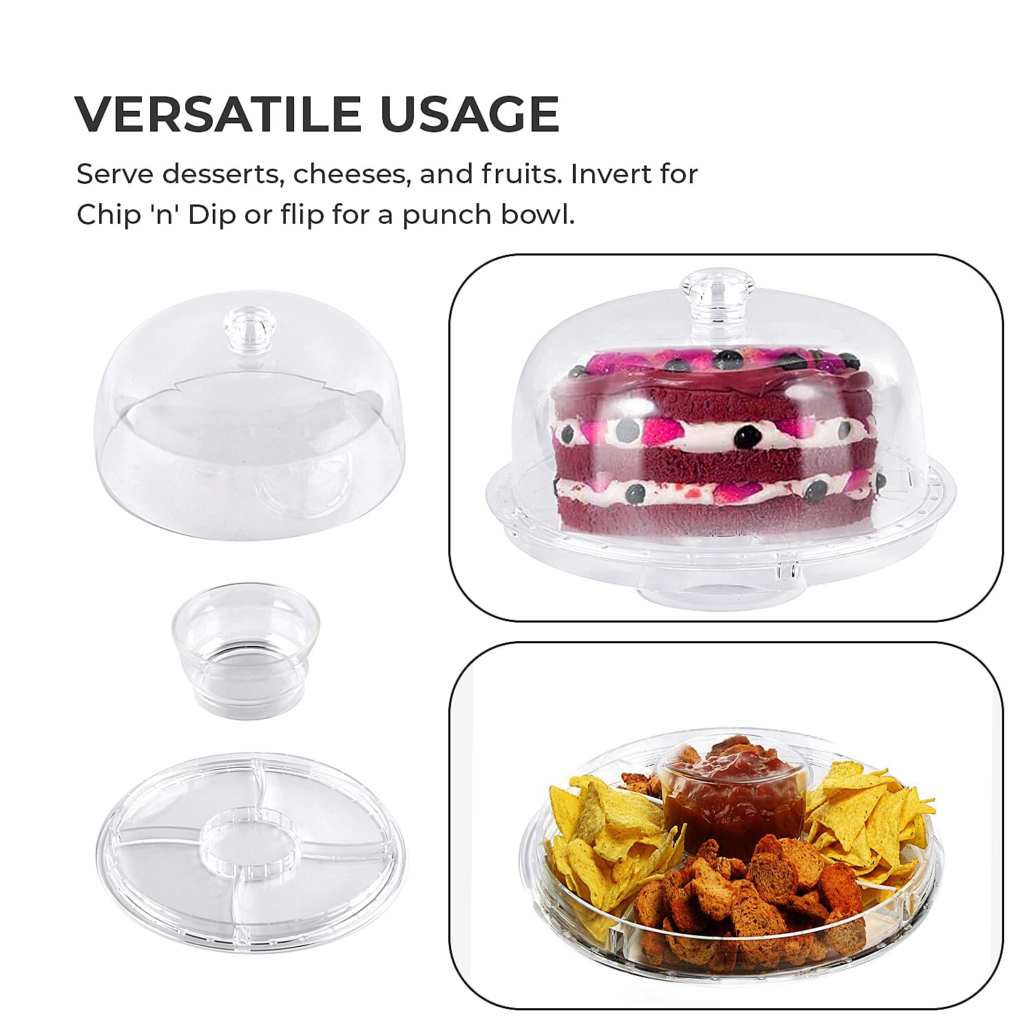 Multifunction Cake Stand With Pedestral Base & Transparent Dome Top (Size 31x31x16 cm)