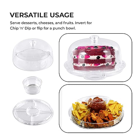 Multifunction Cake Stand With Pedestral Base & Transparent Dome Top (Size 31.5x31.5x16 cm)