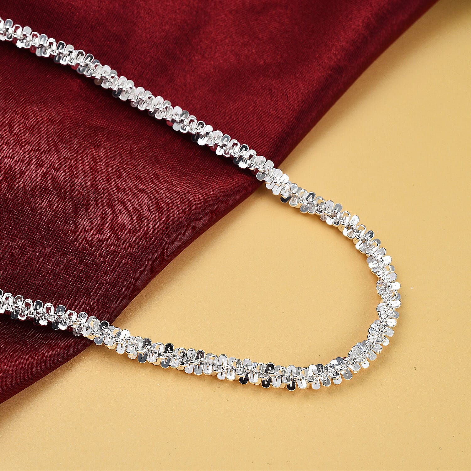 Italian Made - Sterling Silver Twisted Diamond Cut Margarita Necklace (Size - 30), Silver Wt. 50.60 Gms
