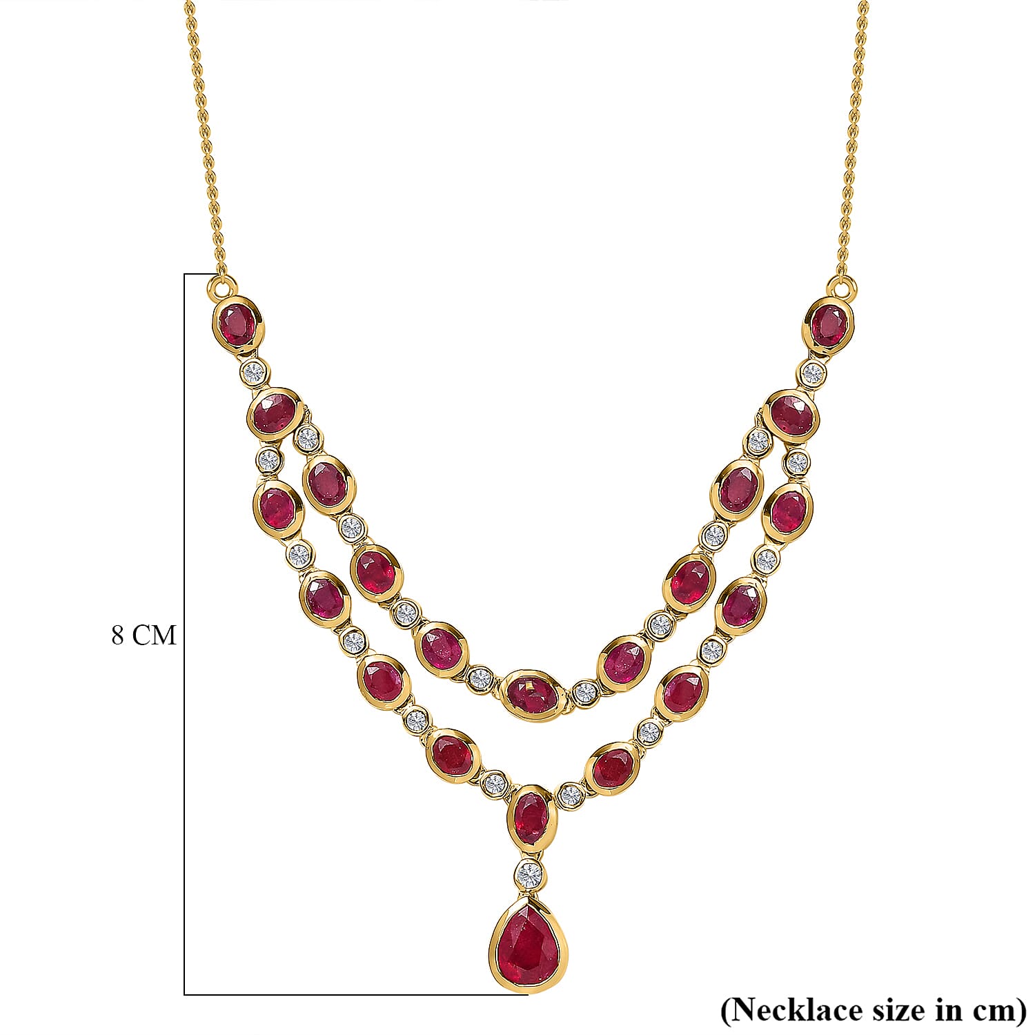 African Ruby & Natural Zircon Necklace (Size - 20) in 18K Yellow Gold Vermeil Plated Sterling Silver 13.20 Ct