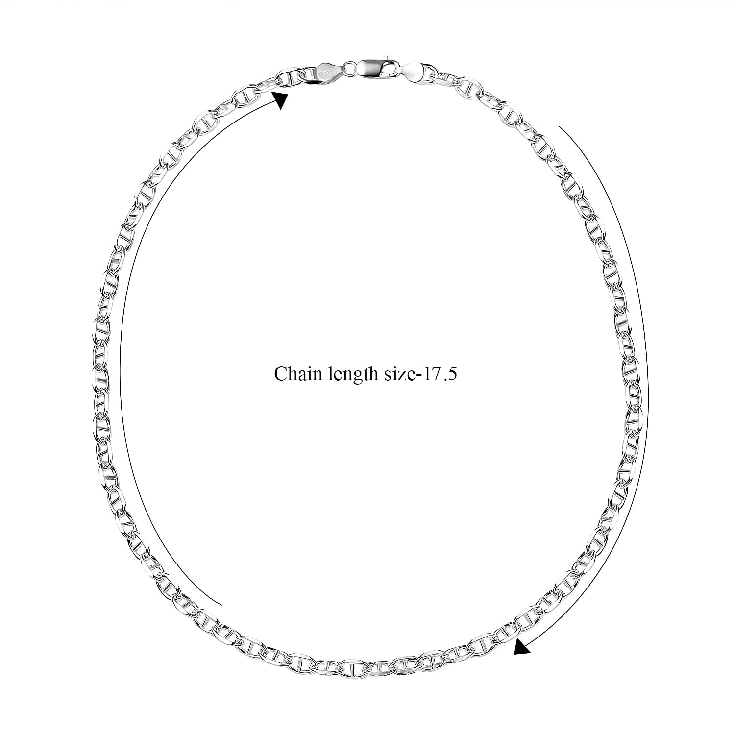 Italian Made - Platinum Overlay Sterling Silver Solid Mariner Link Necklace (Size-20), Silver Wt 25.50 Gms