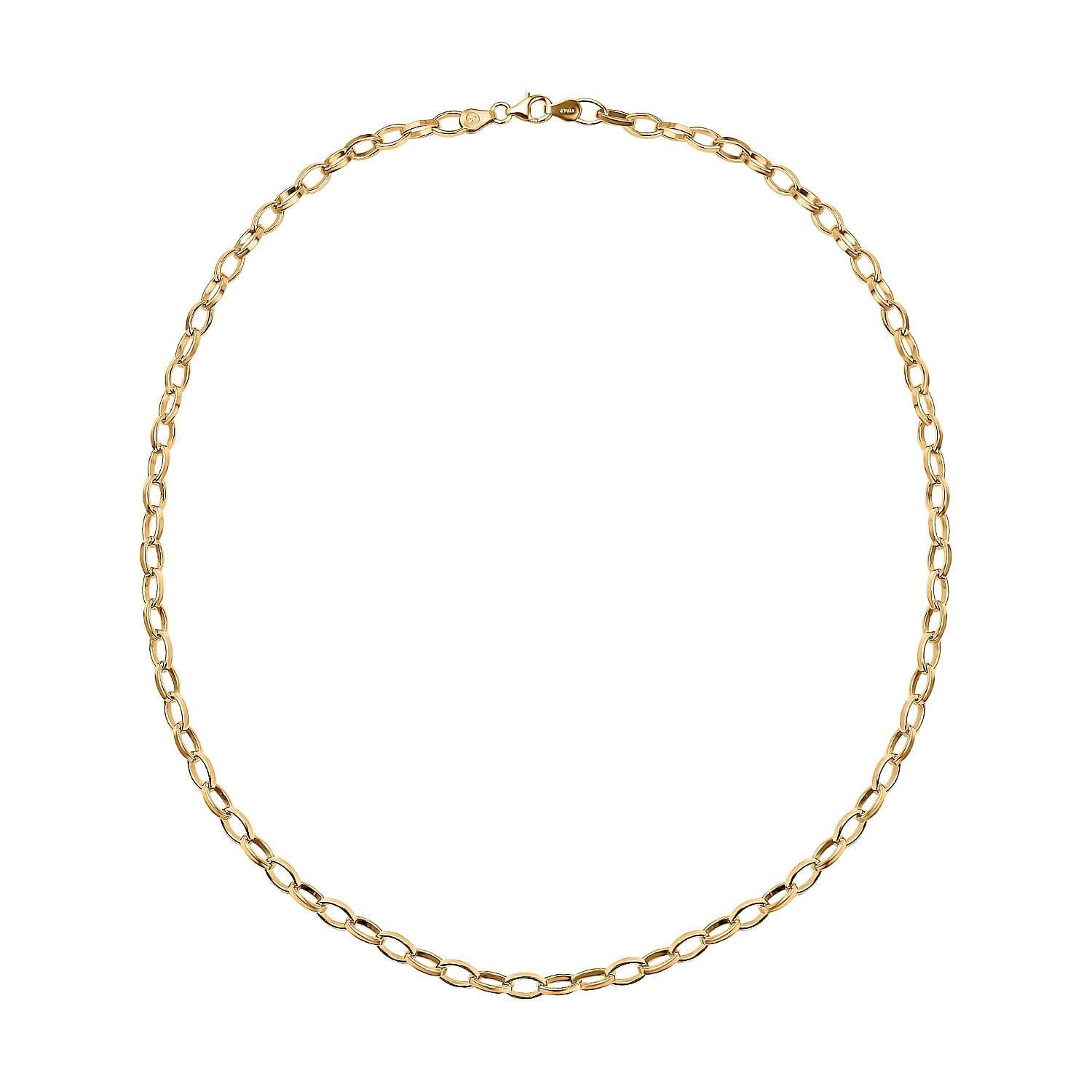 Yellow Gold Sterling Silver Cable Necklace (Size - 22), Silver Wt. 22.75 Gms