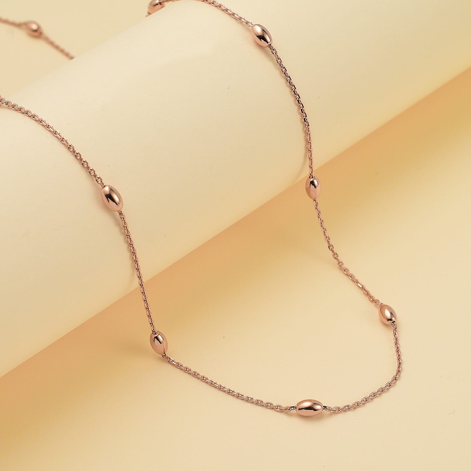 Vicenza Closeout - Rose Gold Overlay Sterling Silver Station Oval Necklace (Size - 18)