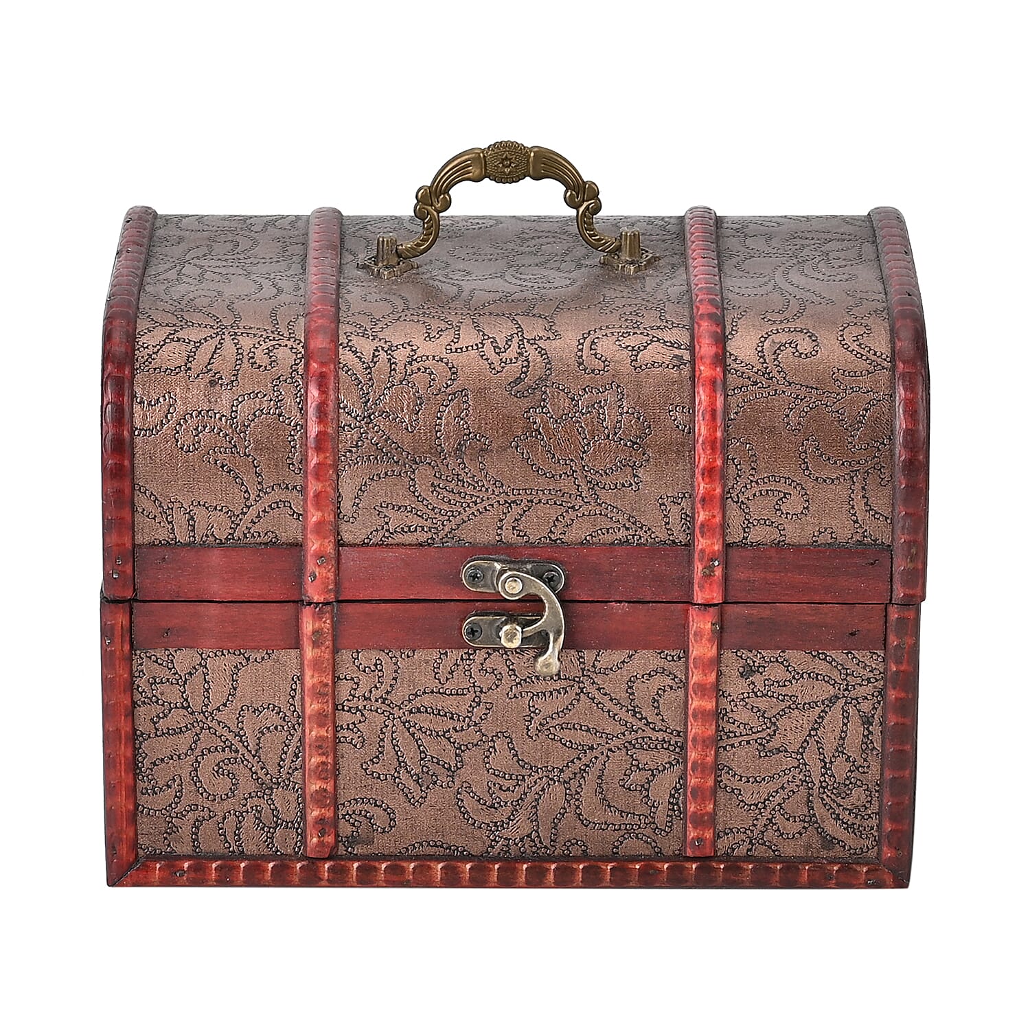 Set of 3 Floral Pattern Wooden Chest Boxes - Brown