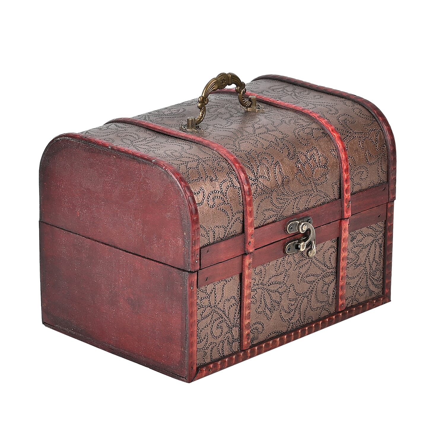 Set of 3 Floral Pattern Wooden Chest Boxes - Brown