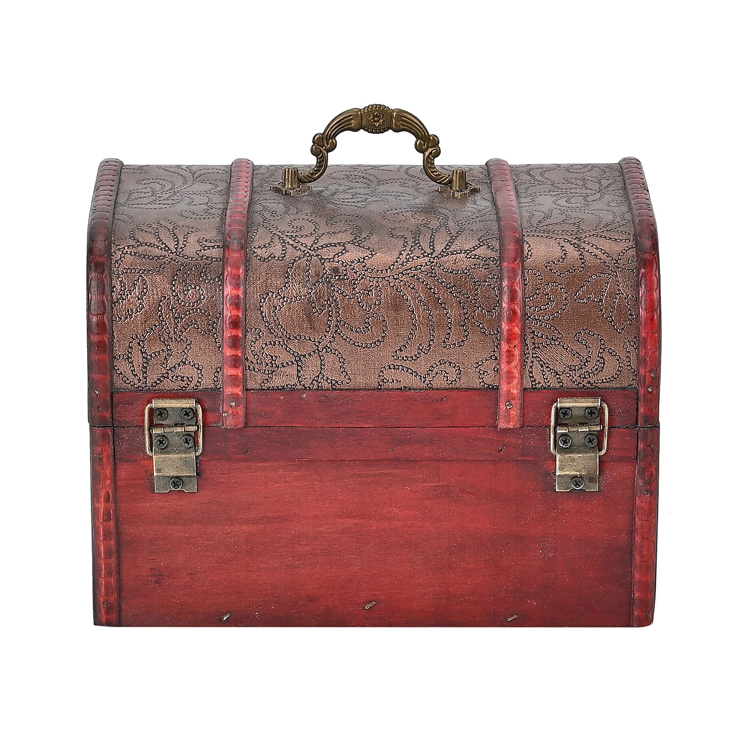 Set of 3 Floral Pattern Wooden Chest Boxes - Brown