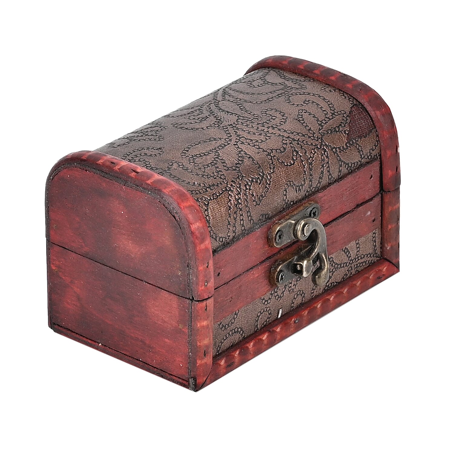 Set of 3 Floral Pattern Wooden Chest Boxes - Brown