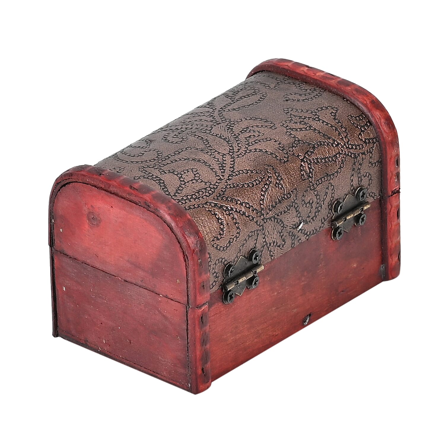 Set of 3 Floral Pattern Wooden Chest Boxes - Brown