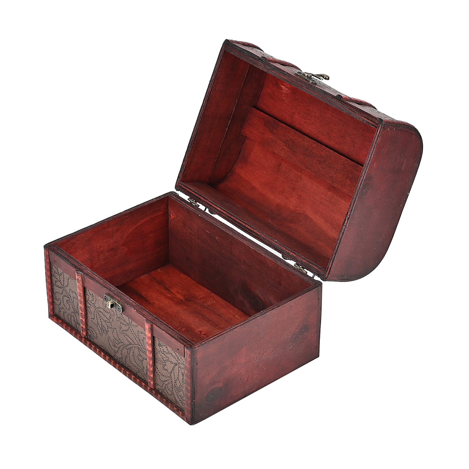 Set of 3 Floral Pattern Wooden Chest Boxes - Brown