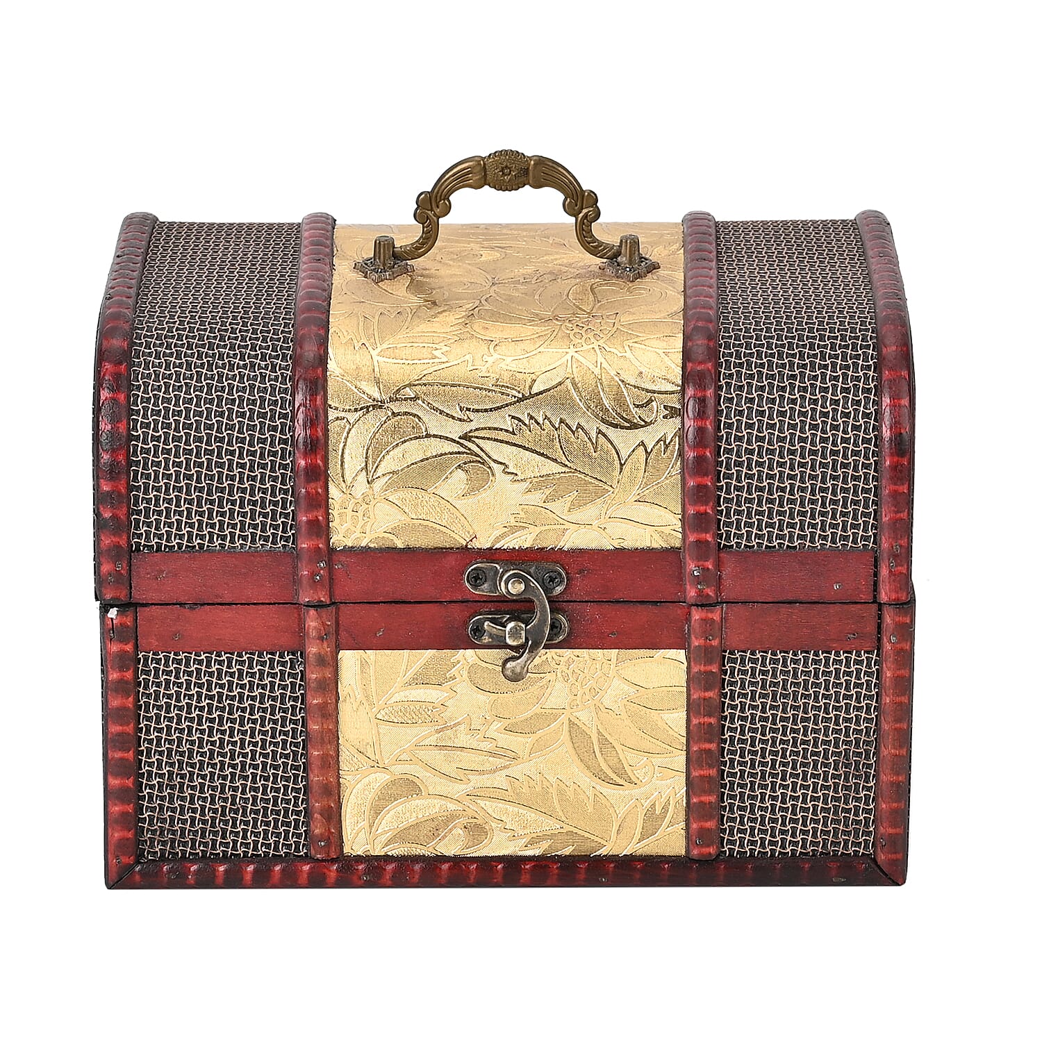 Set of 3 Floral Pattern Wooden Chest Boxes - Golden