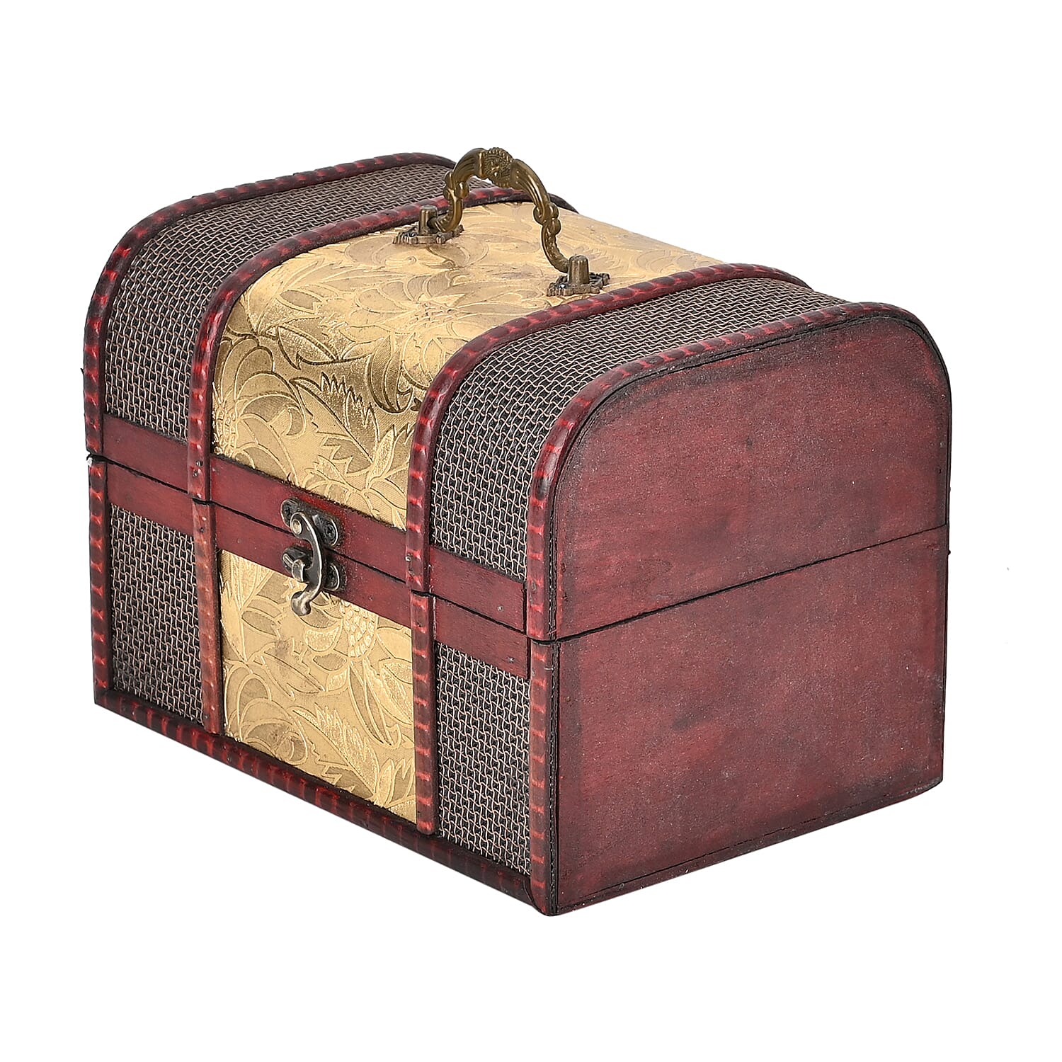 Set of 3 Floral Pattern Wooden Chest Boxes - Golden