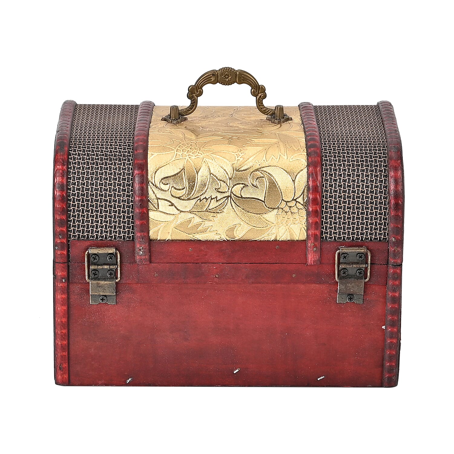 Set of 3 Floral Pattern Wooden Chest Boxes - Golden