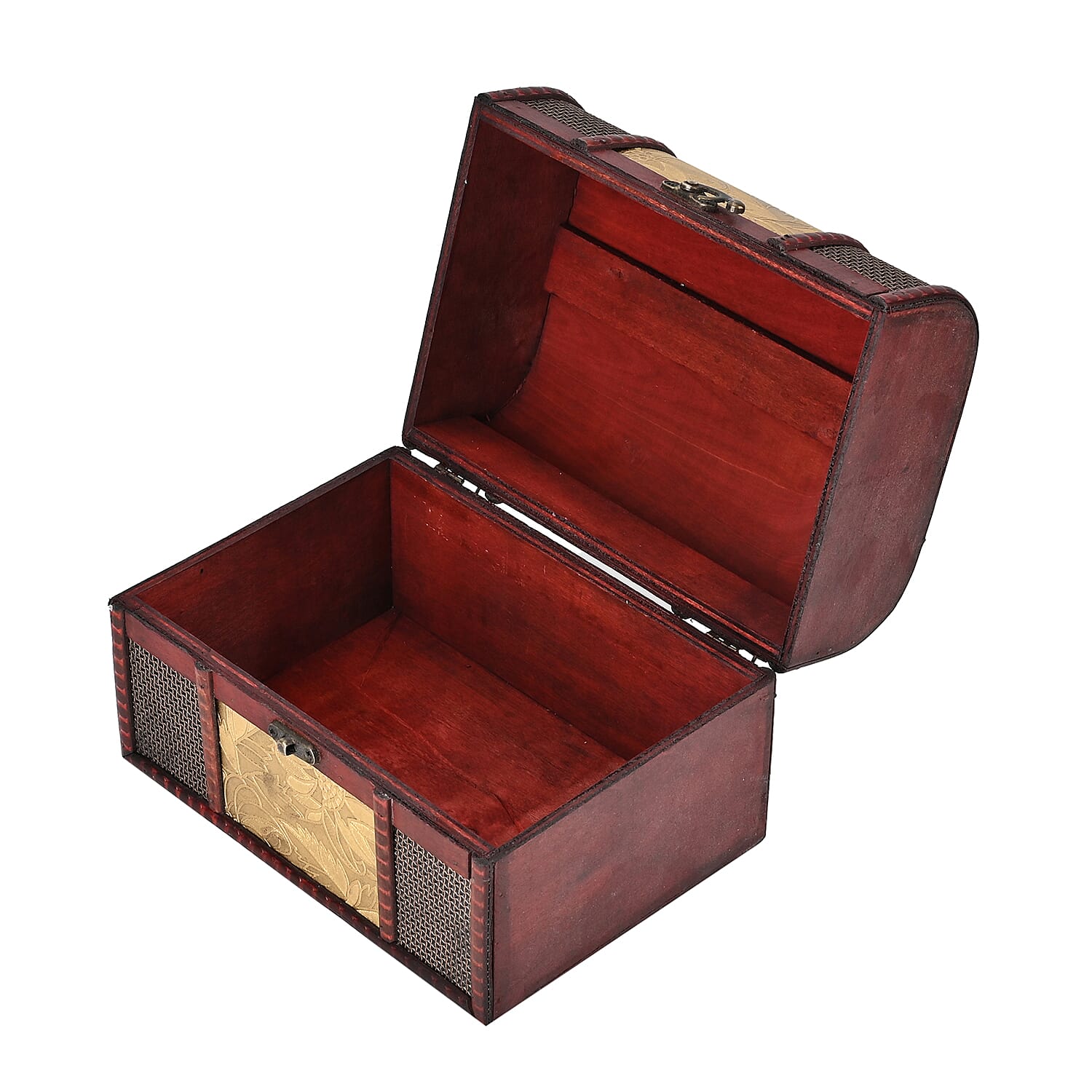 Set of 3 Floral Pattern Wooden Chest Boxes - Golden