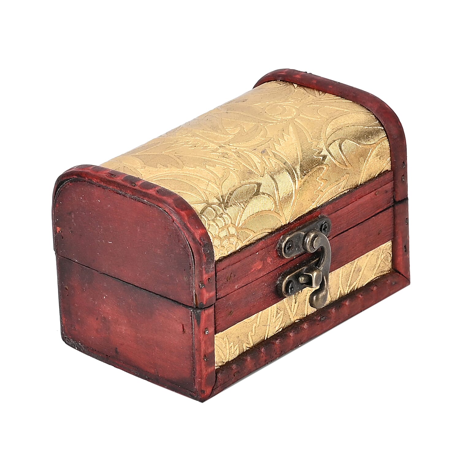 Set of 3 Floral Pattern Wooden Chest Boxes - Golden