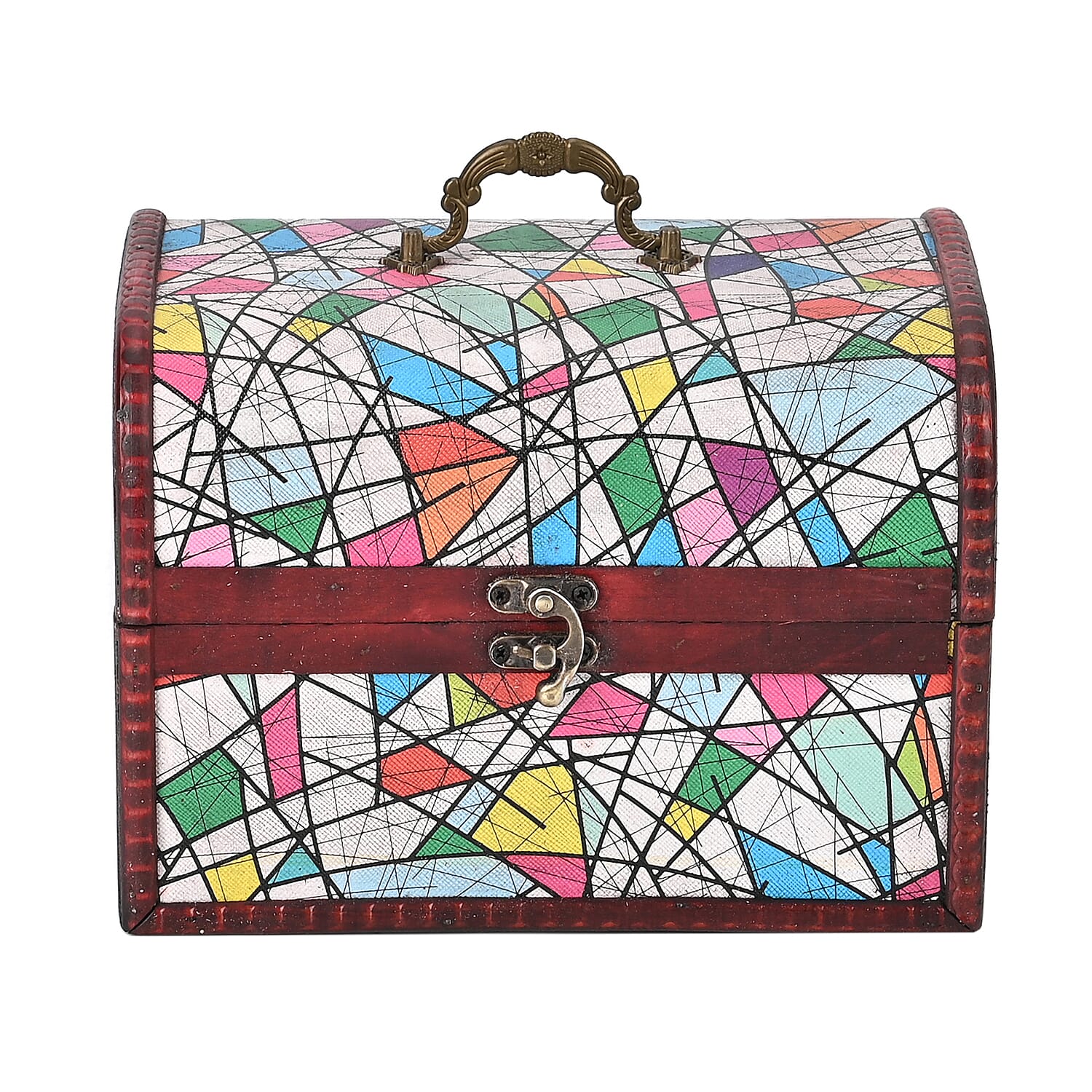 Set of 3 Geometric Pattern Wooden Chest Boxes - Multi