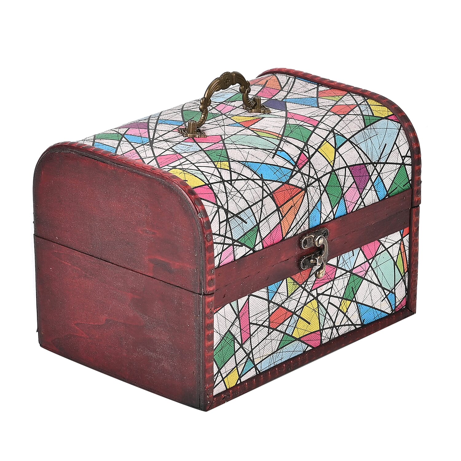 Set of 3 Geometric Pattern Wooden Chest Boxes - Multi