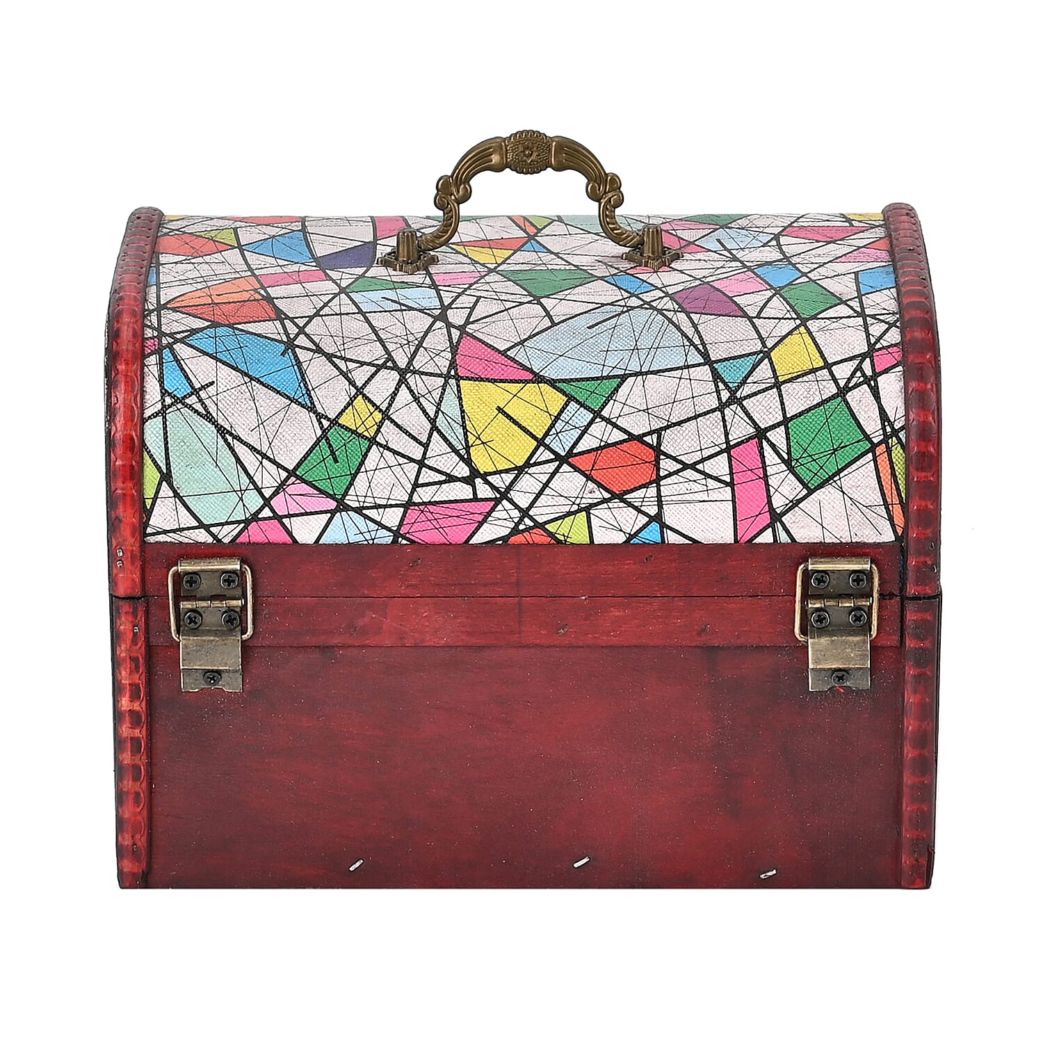 Set of 3 Geometric Pattern Wooden Chest Boxes - Multi