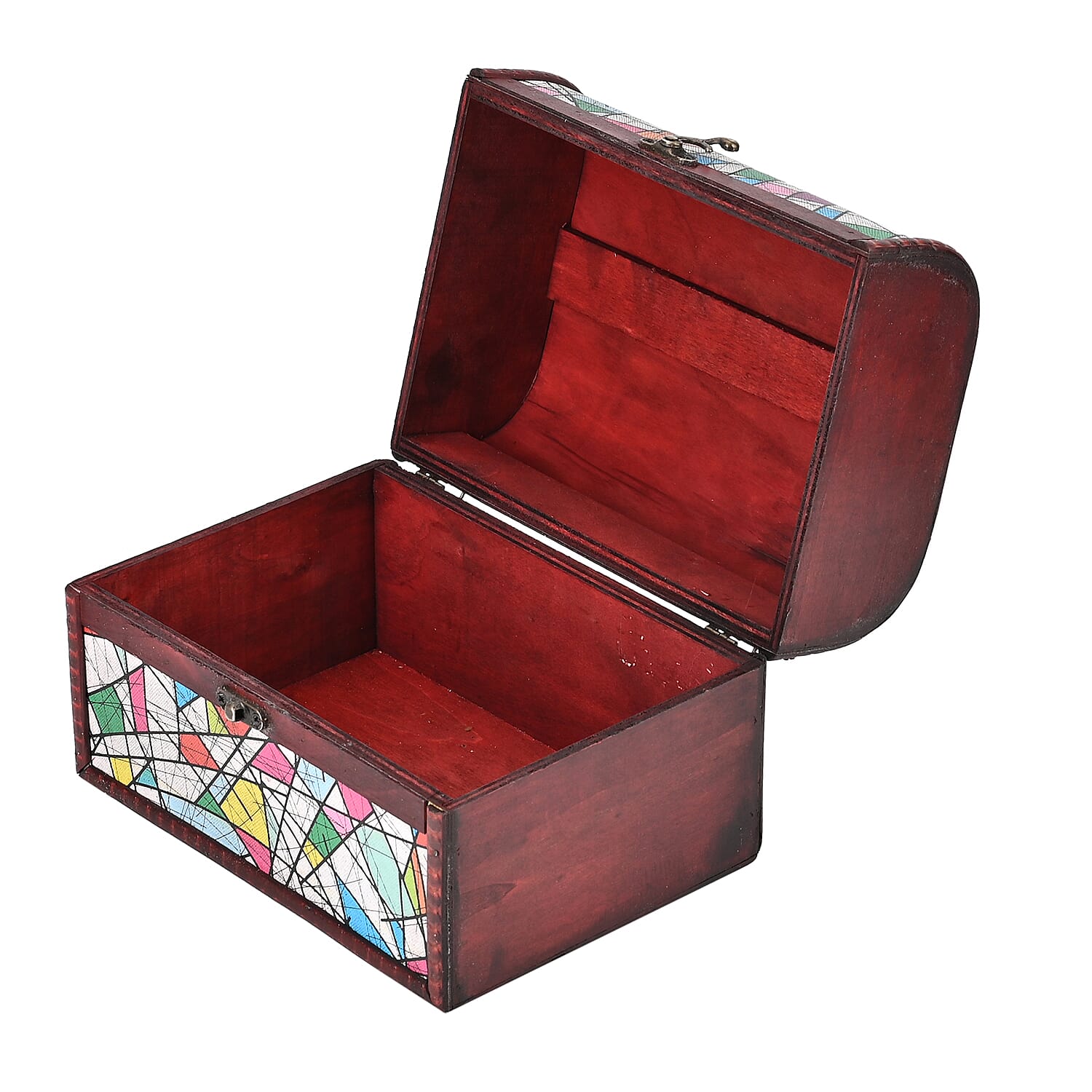 Set of 3 Geometric Pattern Wooden Chest Boxes - Multi