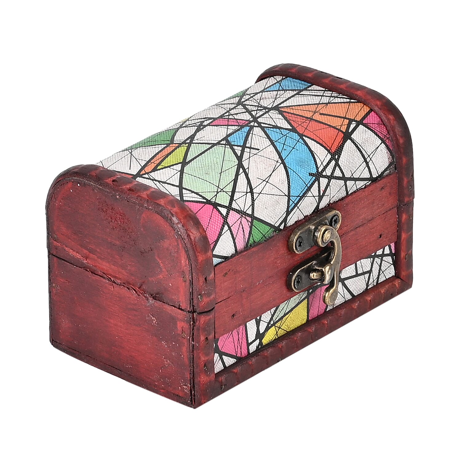 Set of 3 Geometric Pattern Wooden Chest Boxes - Multi