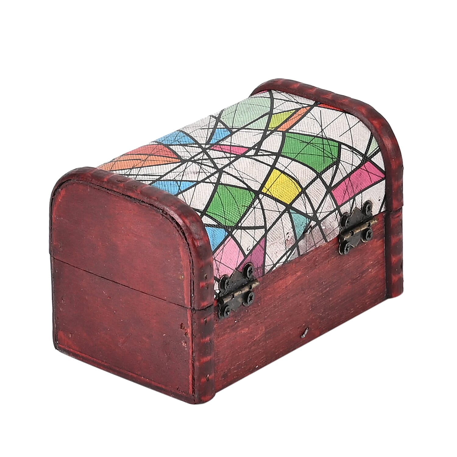 Set of 3 Geometric Pattern Wooden Chest Boxes - Multi