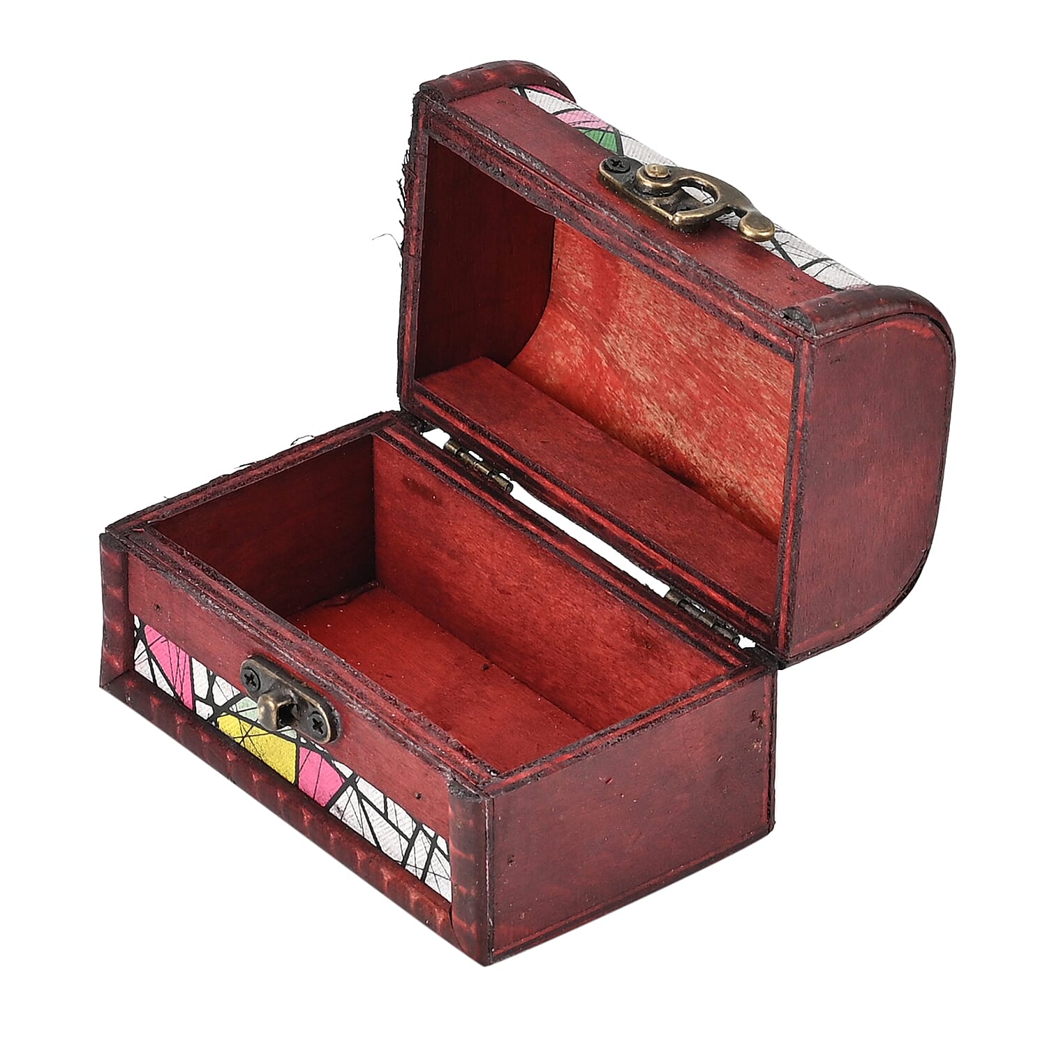 Set of 3 Geometric Pattern Wooden Chest Boxes - Multi