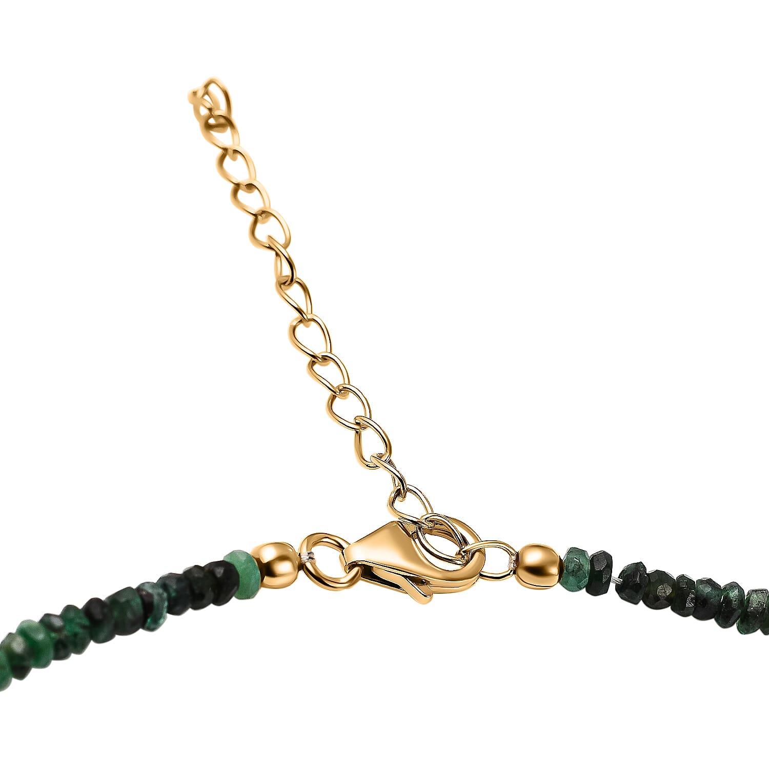 Shades of Emerald Beads Necklace (Size - 20 with Extender) in 18K Vermeil Yellow Gold Plated Sterling Silver 42.21 Ct.