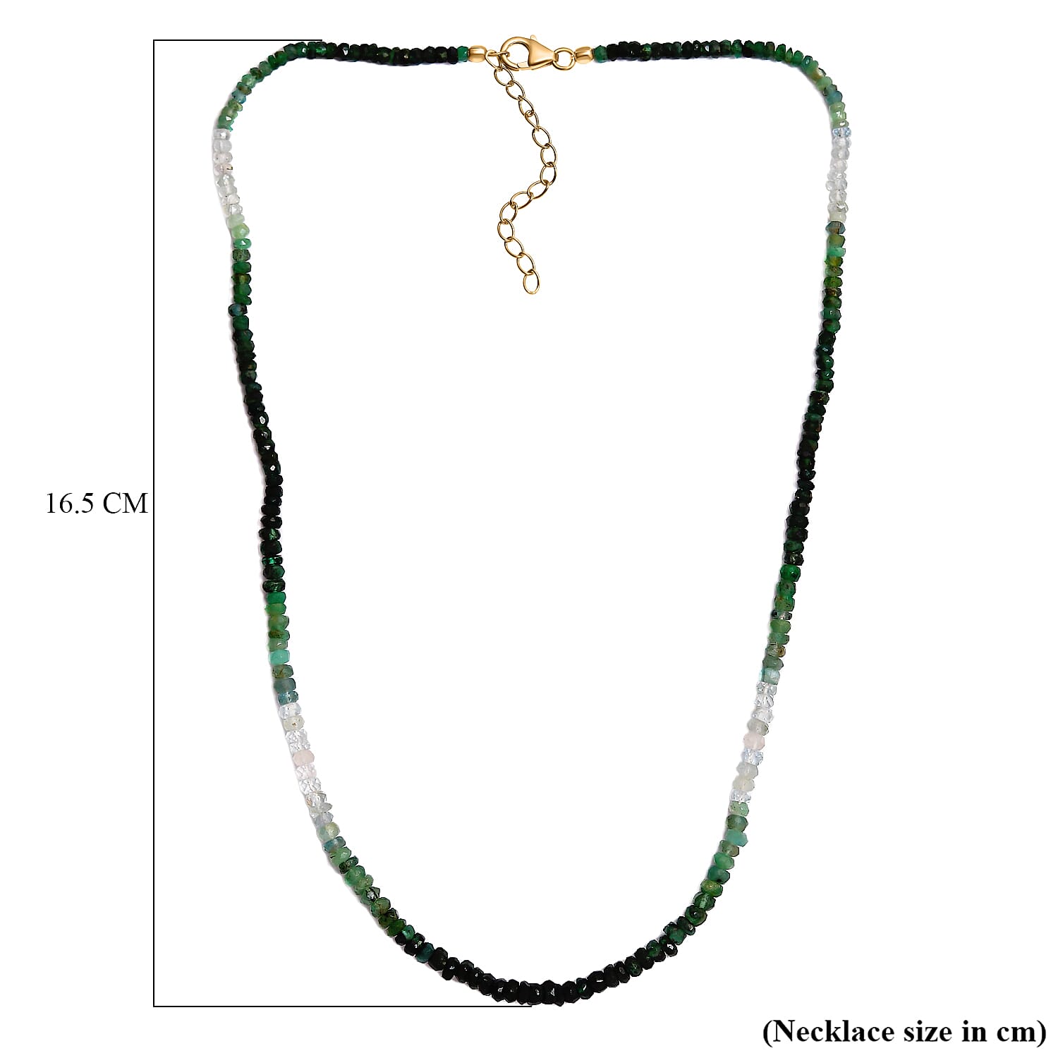Shades of Emerald Beads Necklace (Size - 20 with Extender) in 18K Vermeil Yellow Gold Plated Sterling Silver 42.21 Ct.