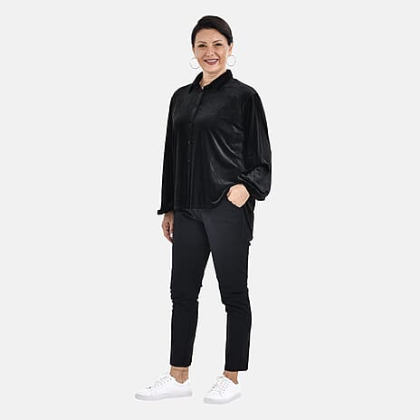 First Time Launch - Classic Black Velour Shirt (Size L, 16 - 18)