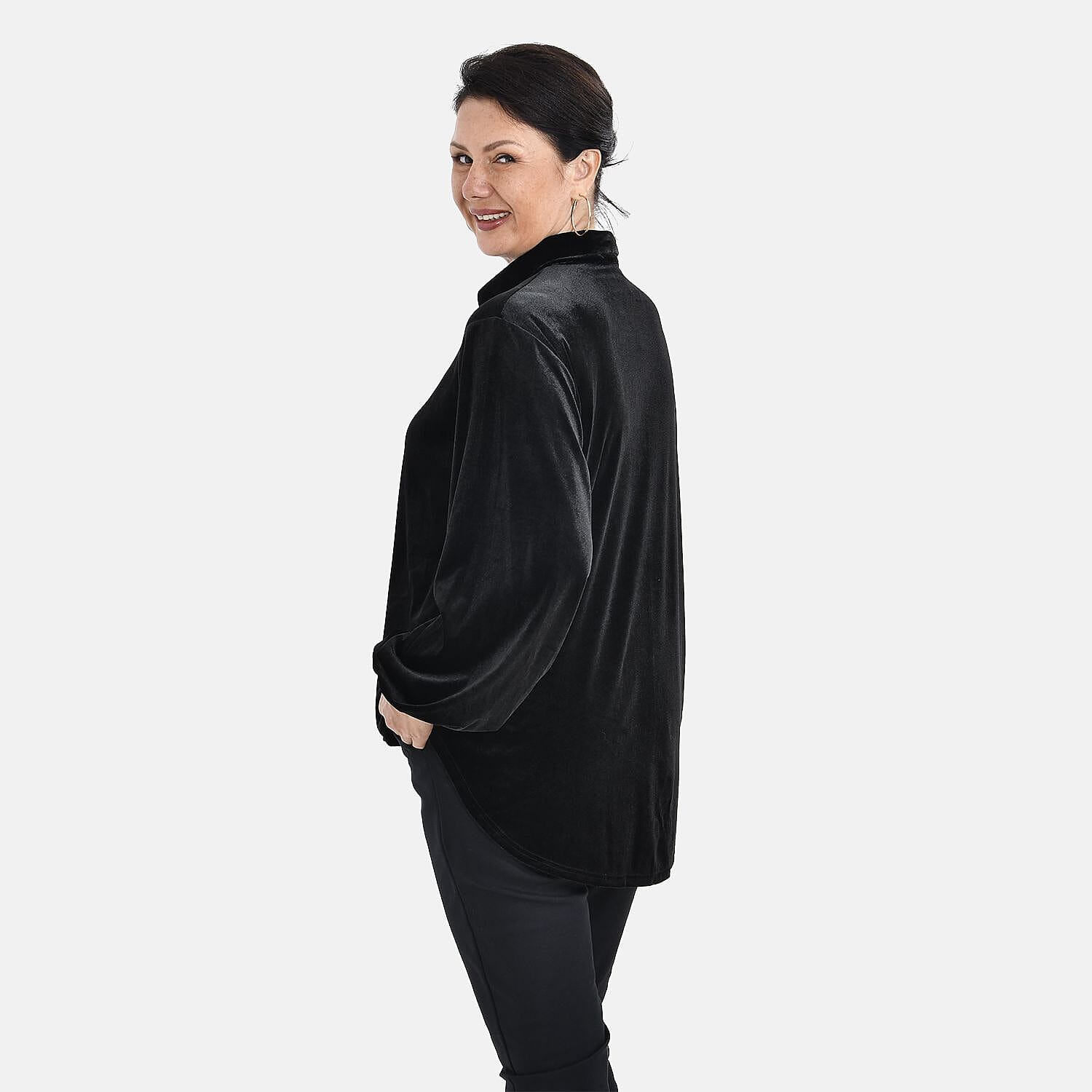 First Time Launch - Classic Black Velour Shirt (Size L, 16 - 18)