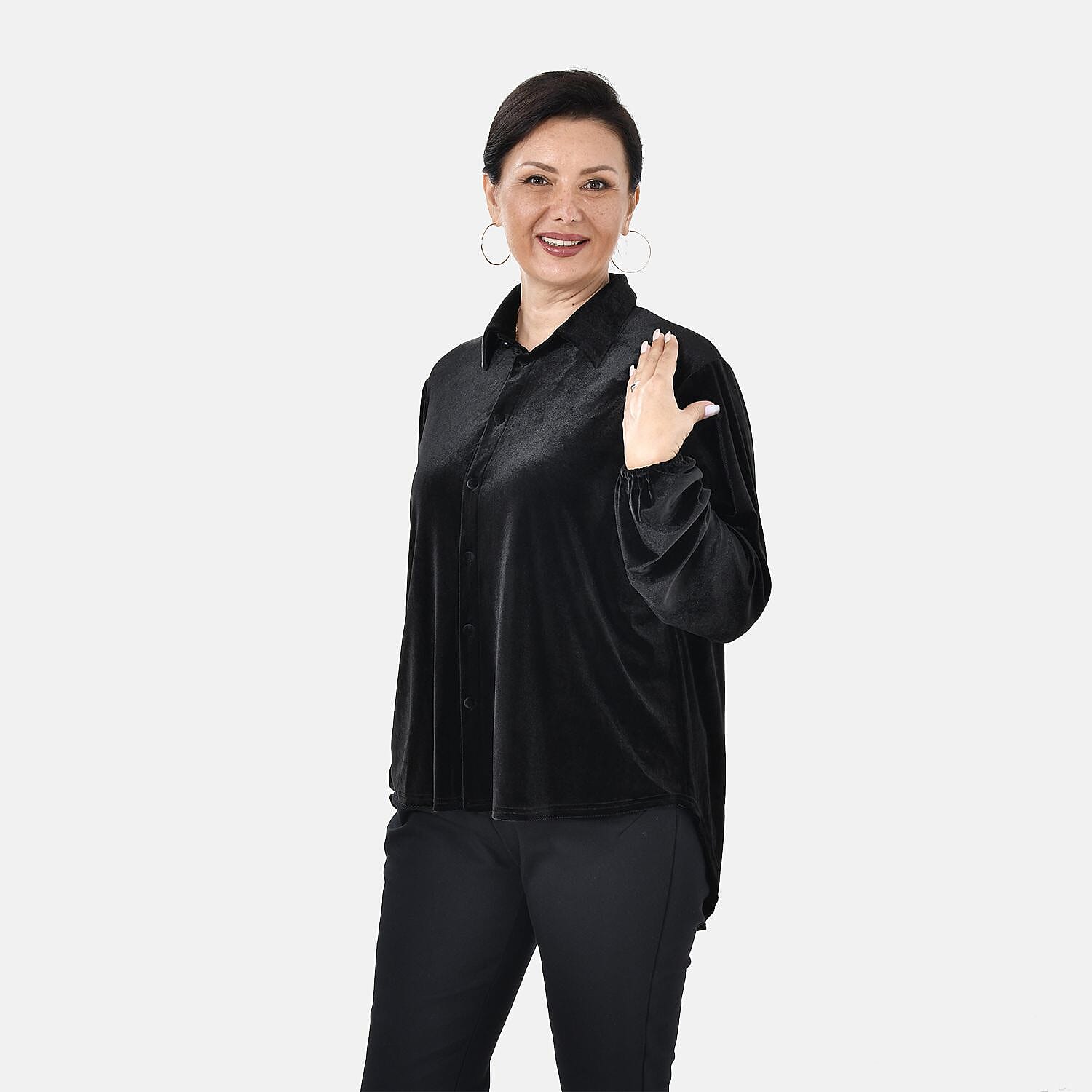 First Time Launch - Classic Black Velour Shirt (Size L, 16 - 18)