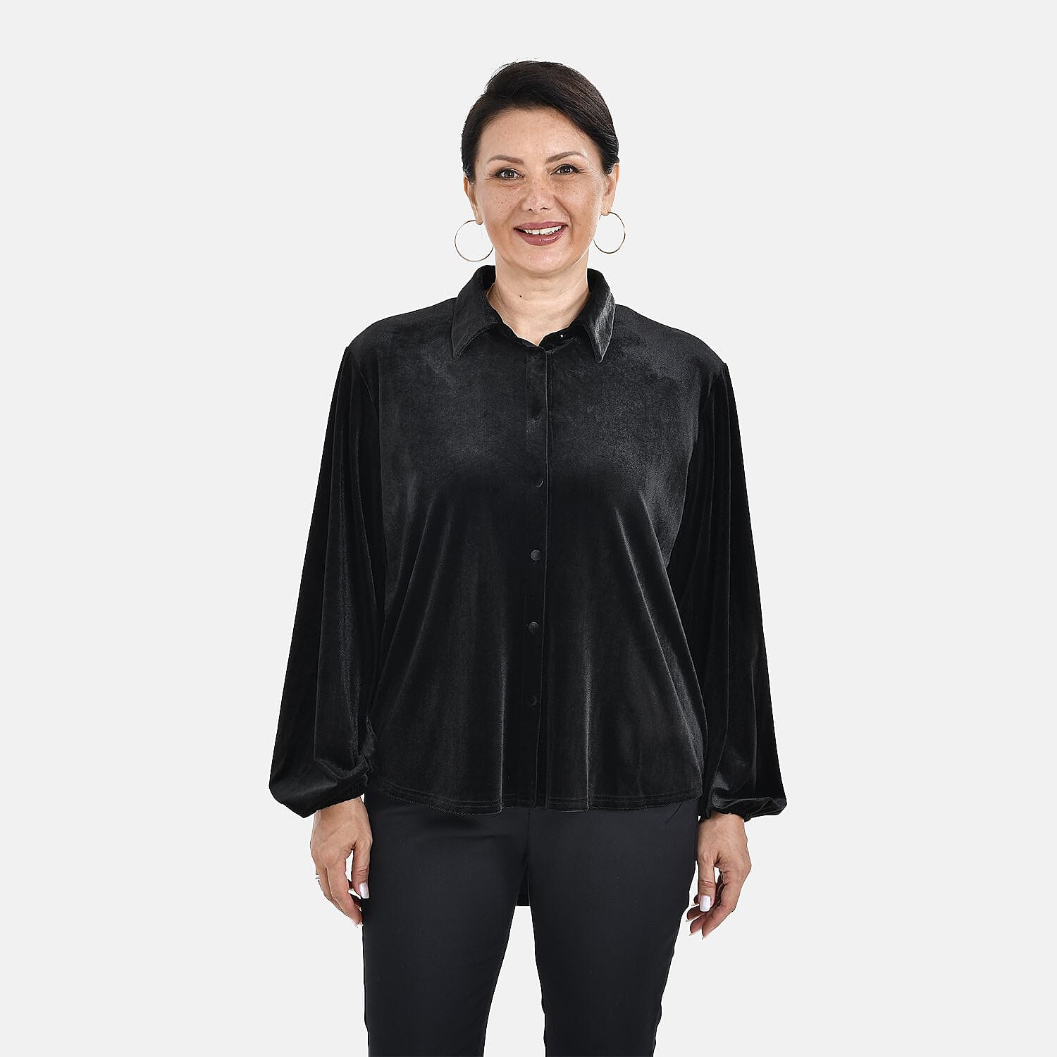 First Time Launch - Classic Black Velour Shirt (Size L, 16 - 18)