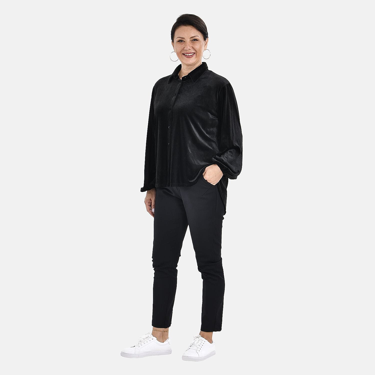 First Time Launch - Classic Black Velour Shirt (Size M, 12 - 14)